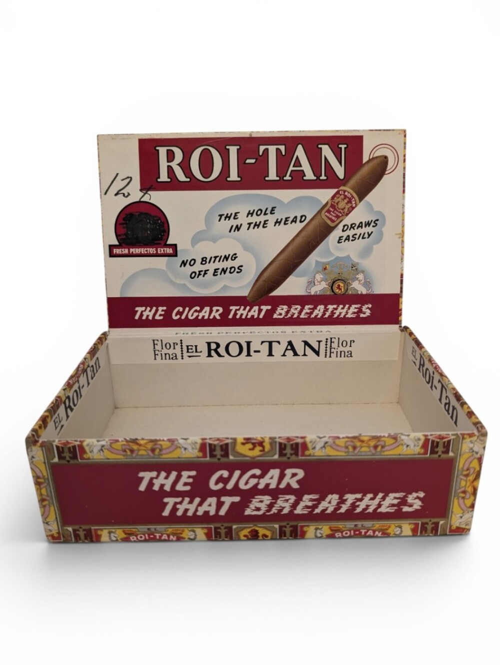 VINTAGE El Roi-Tan Cigar Box Decorative Red Yellow Brown Storage Container